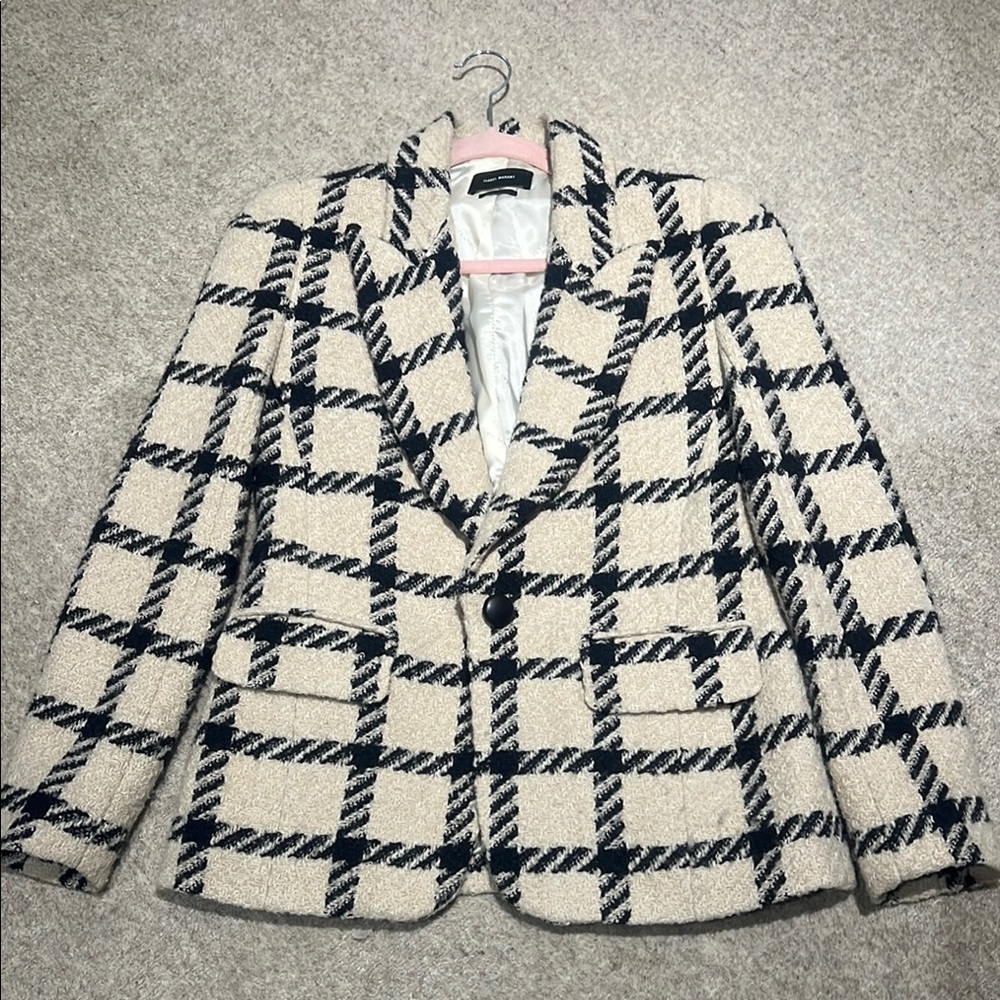 ISABEL MARANT Plaid Women's Jacket in Cream and Black SIZE 36 - Picture 6 of 16